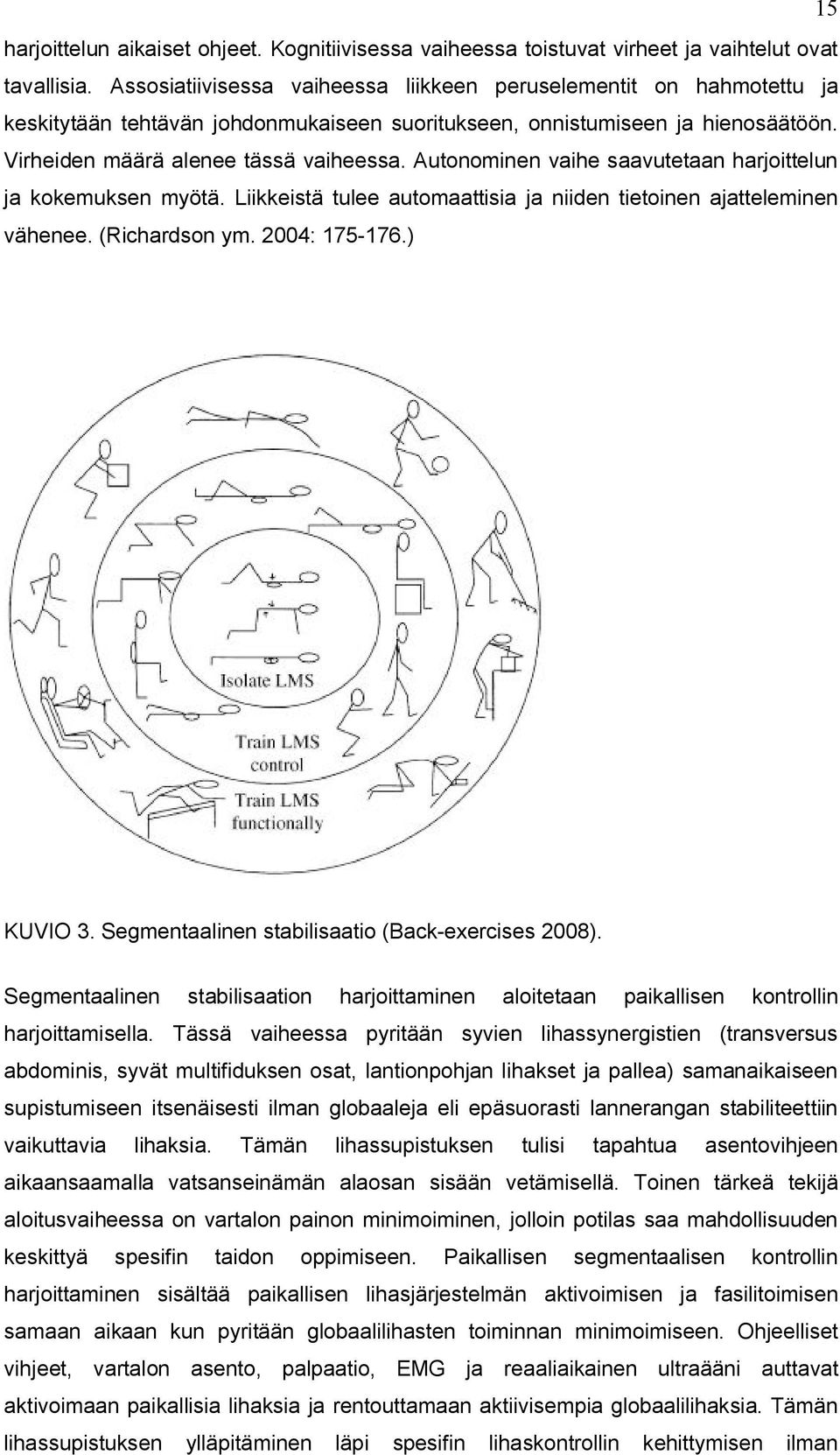 Autonominen vaihe saavutetaan harjoittelun ja kokemuksen myötä. Liikkeistä tulee automaattisia ja niiden tietoinen ajatteleminen vähenee. (Richardson ym. 2004: 175-176.) KUVIO 3.