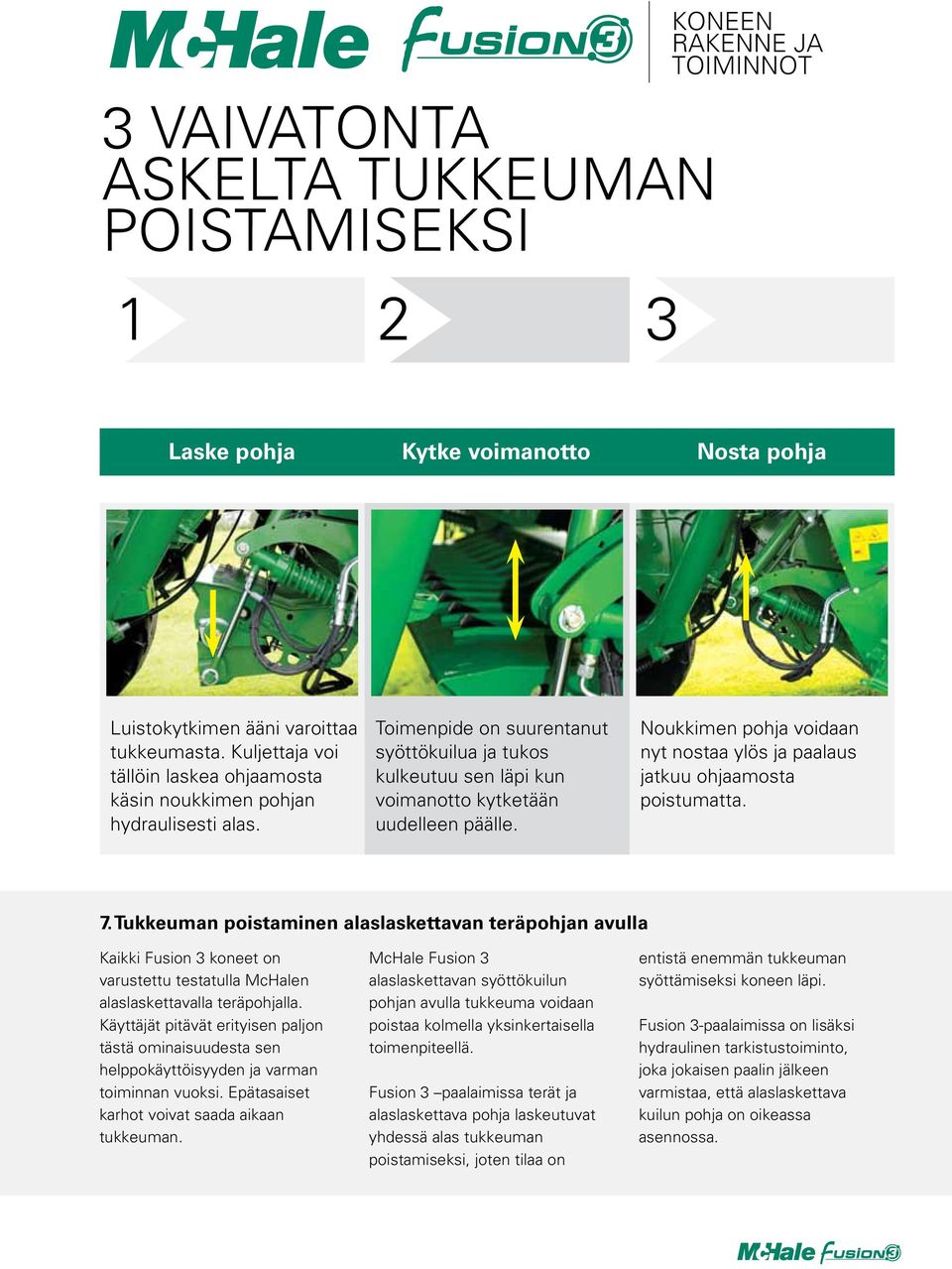 Noukkimen pohja voidaan nyt nostaa ylös ja paalaus jatkuu ohjaamosta poistumatta. 7.