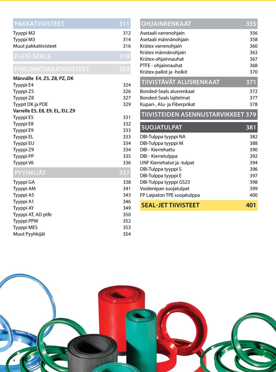 Tyyppi A5 343 Tyyppi A1 346 Tyyppi AY 349 Tyyppi AT, AD ptfe 350 Tyyppi PPW 352 Tyyppi MES 353 Muut Pyyhkijät 354 ohjainrenkaat 355 Asetaali varrenohjain 356 Asetaali männänohjain 358 Krütex