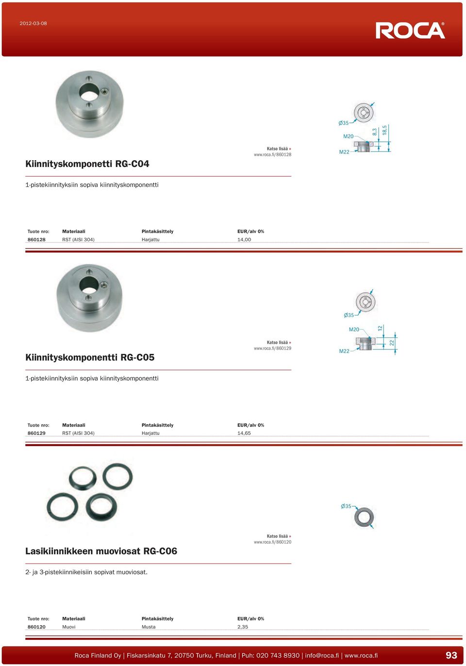 Harjattu 14,00 35 M20 12 Kiinnityskomponentti RG-C05 www.roca.