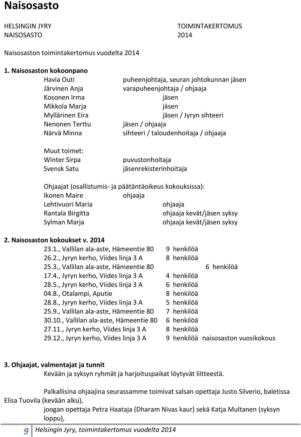 varapuheenjohtaja / ohjaaja jäsen jäsen jäsen / Jyryn sihteeri jäsen / ohjaaja sihteeri / taloudenhoitaja / ohjaaja puvustonhoitaja jäsenrekisterinhoitaja Ohjaajat (osallistumis- ja päätäntäoikeus