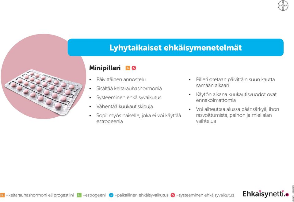 estrogeenia Pilleri otetaan päivittäin suun kautta samaan aikaan Käytön aikana kuukautisvuodot