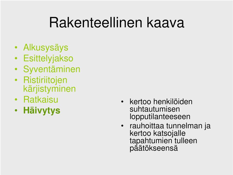 suhtautumisen lopputilanteeseen rauhoittaa tunnelman