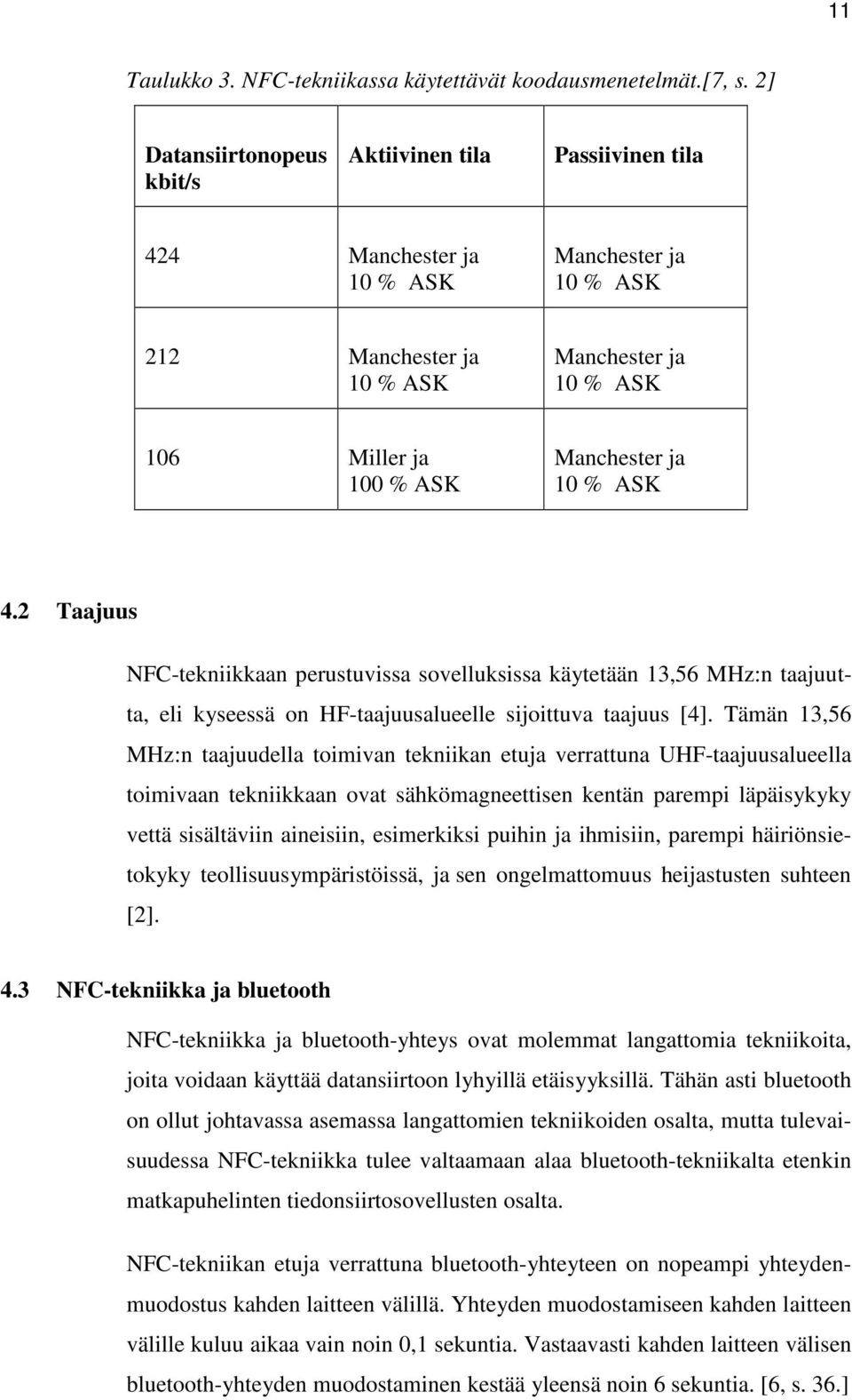 10 % ASK 4.2 Taajuus NFC-tekniikkaan perustuvissa sovelluksissa käytetään 13,56 MHz:n taajuutta, eli kyseessä on HF-taajuusalueelle sijoittuva taajuus [4].