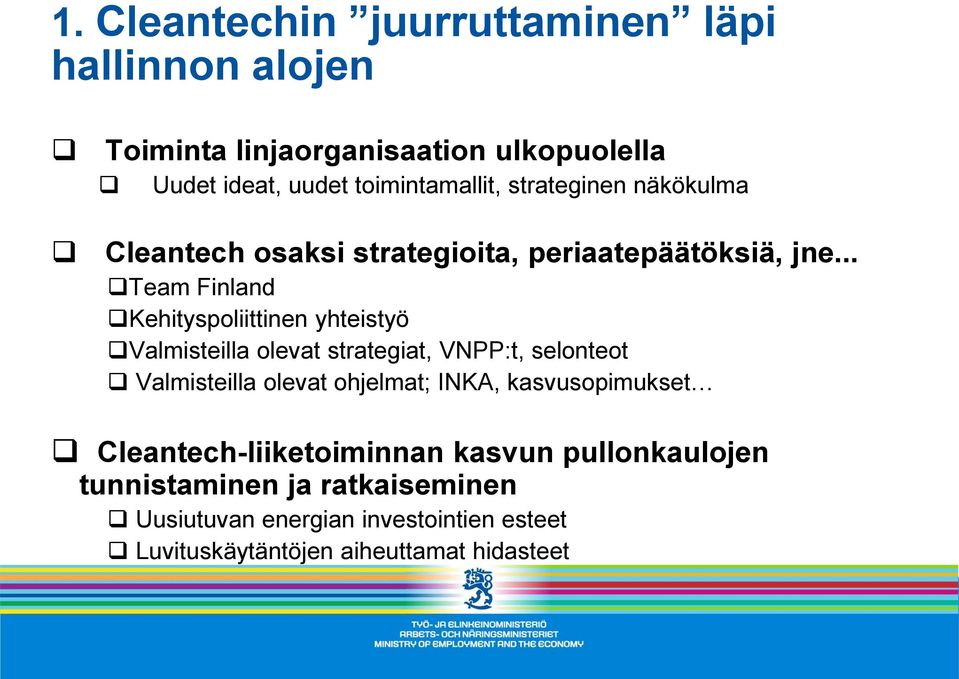 .. Team Finland Kehityspoliittinen yhteistyö Valmisteilla olevat strategiat, VNPP:t, selonteot Valmisteilla olevat ohjelmat;