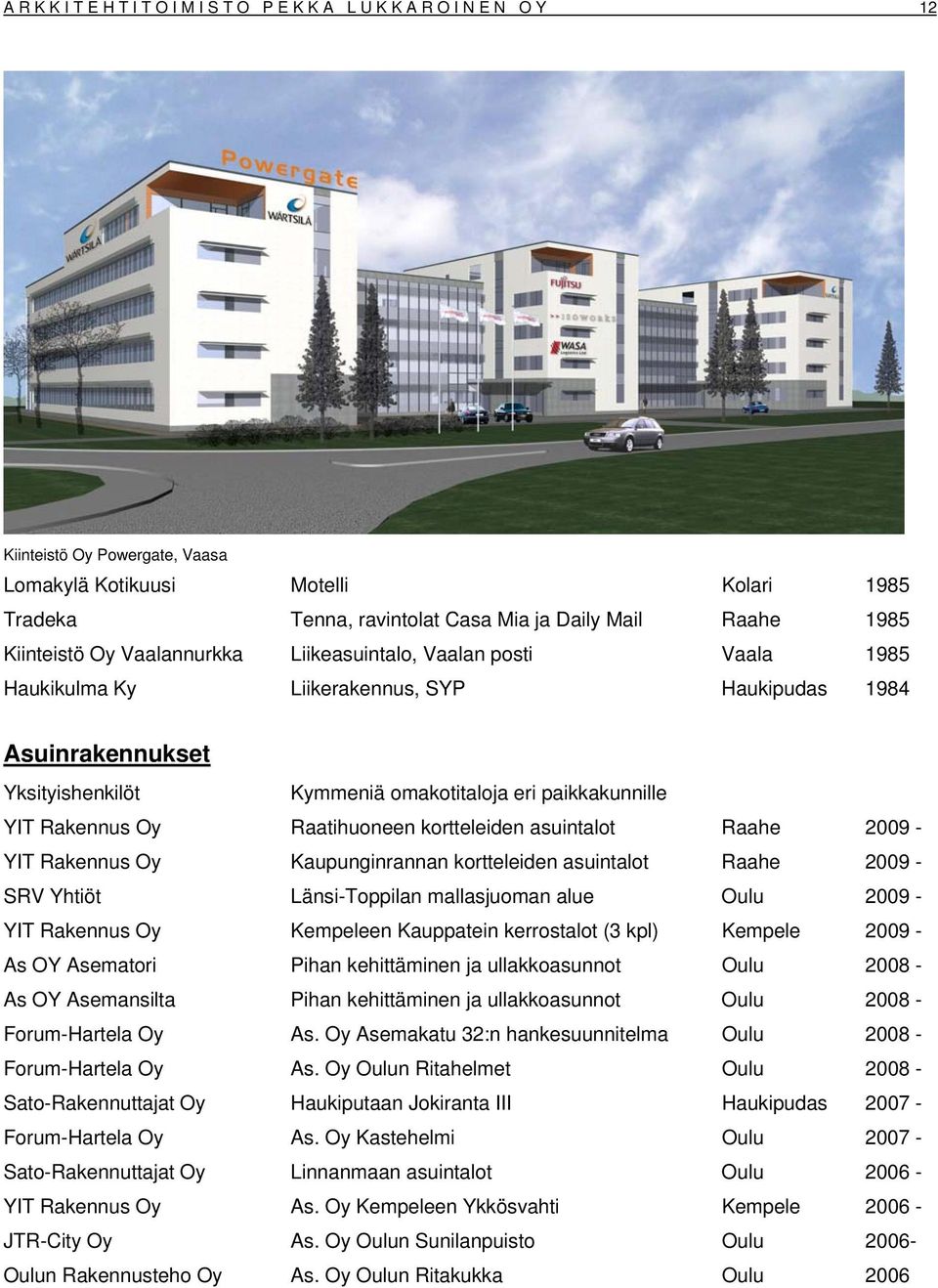 YIT Rakennus Oy Raatihuoneen kortteleiden asuintalot Raahe 2009 - YIT Rakennus Oy Kaupunginrannan kortteleiden asuintalot Raahe 2009 - SRV Yhtiöt Länsi-Toppilan mallasjuoman alue Oulu 2009 - YIT