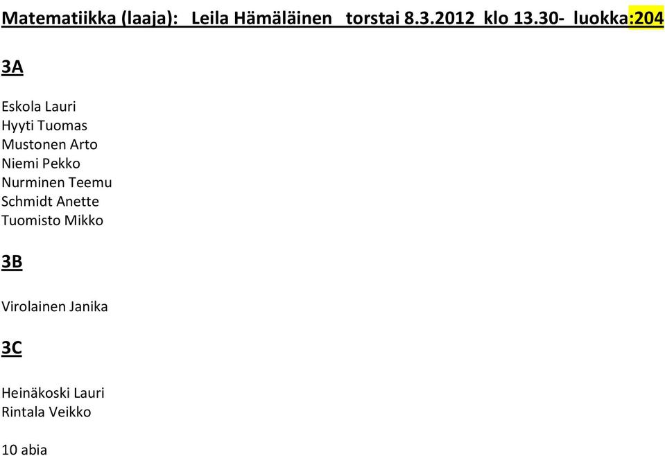 30- luokka:204 Eskola Lauri Hyyti Tuomas Mustonen Arto