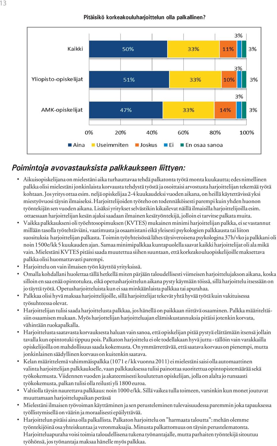 korvausta tehdystä työstä ja osoittaisi arvostusta harjoittelijan tekemää työtä kohtaan. Jos yritys ottaa esim.