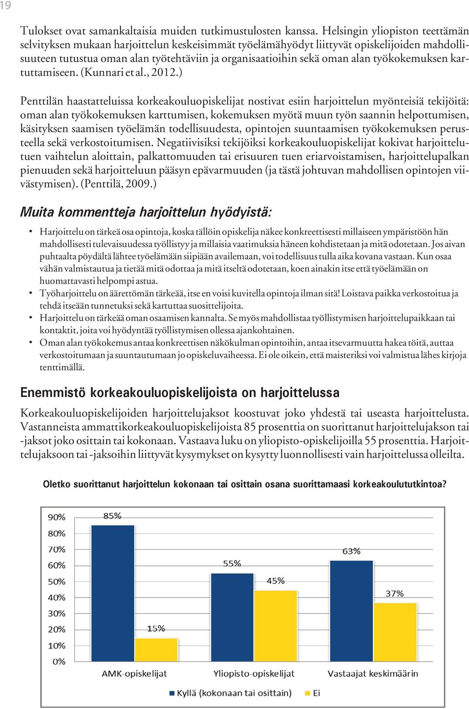 työkokemuksen kartuttamiseen. (Kunnari et al., 2012.