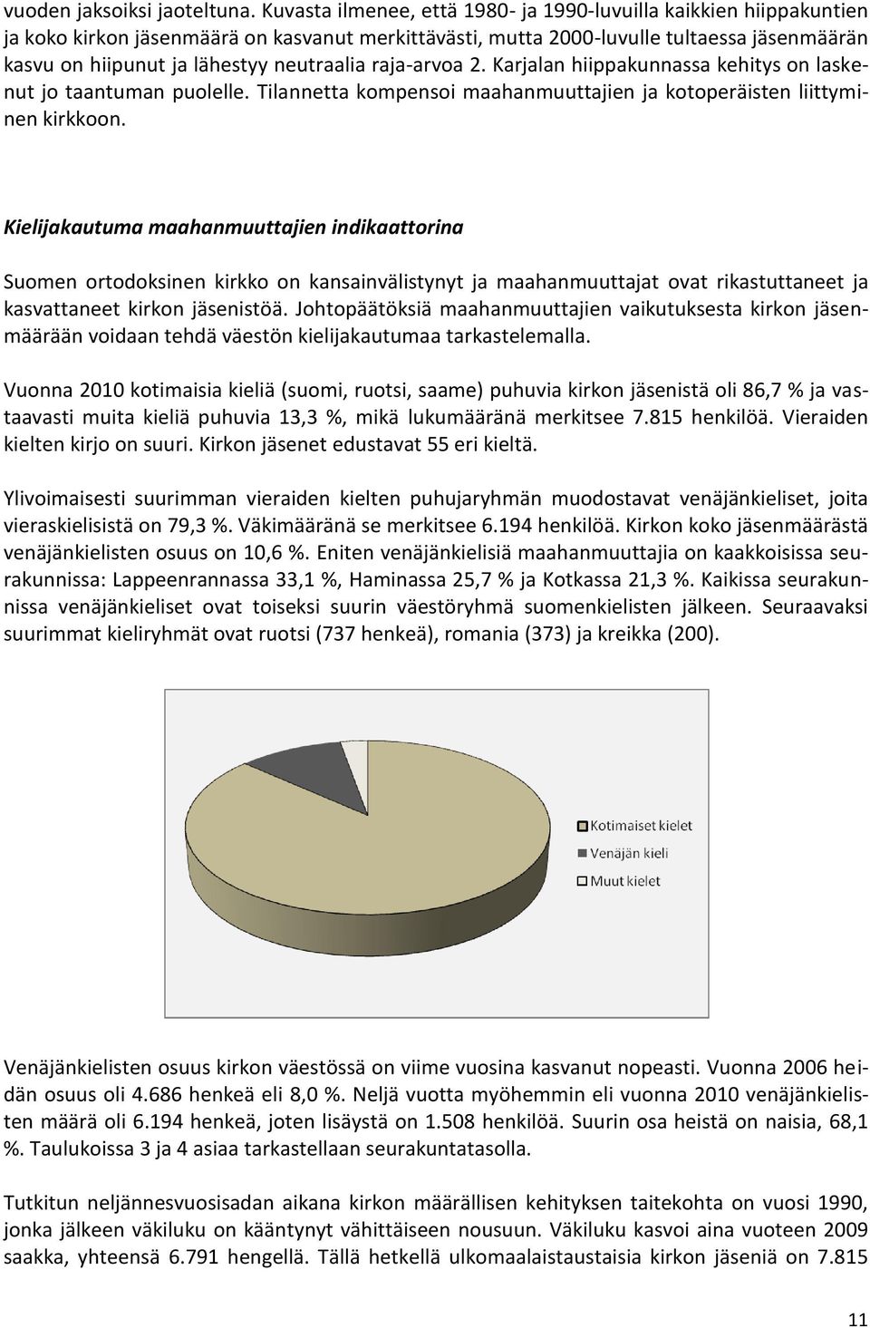 neutraalia raja-arvoa 2. Karjalan hiippakunnassa kehitys on laskenut jo taantuman puolelle. Tilannetta kompensoi maahanmuuttajien ja kotoperäisten liittyminen kirkkoon.