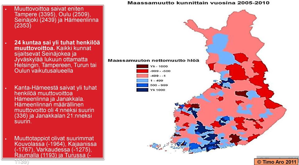 yli tuhat henkilöä muuttovoittoa Hämeenlinna ja Janakkala.