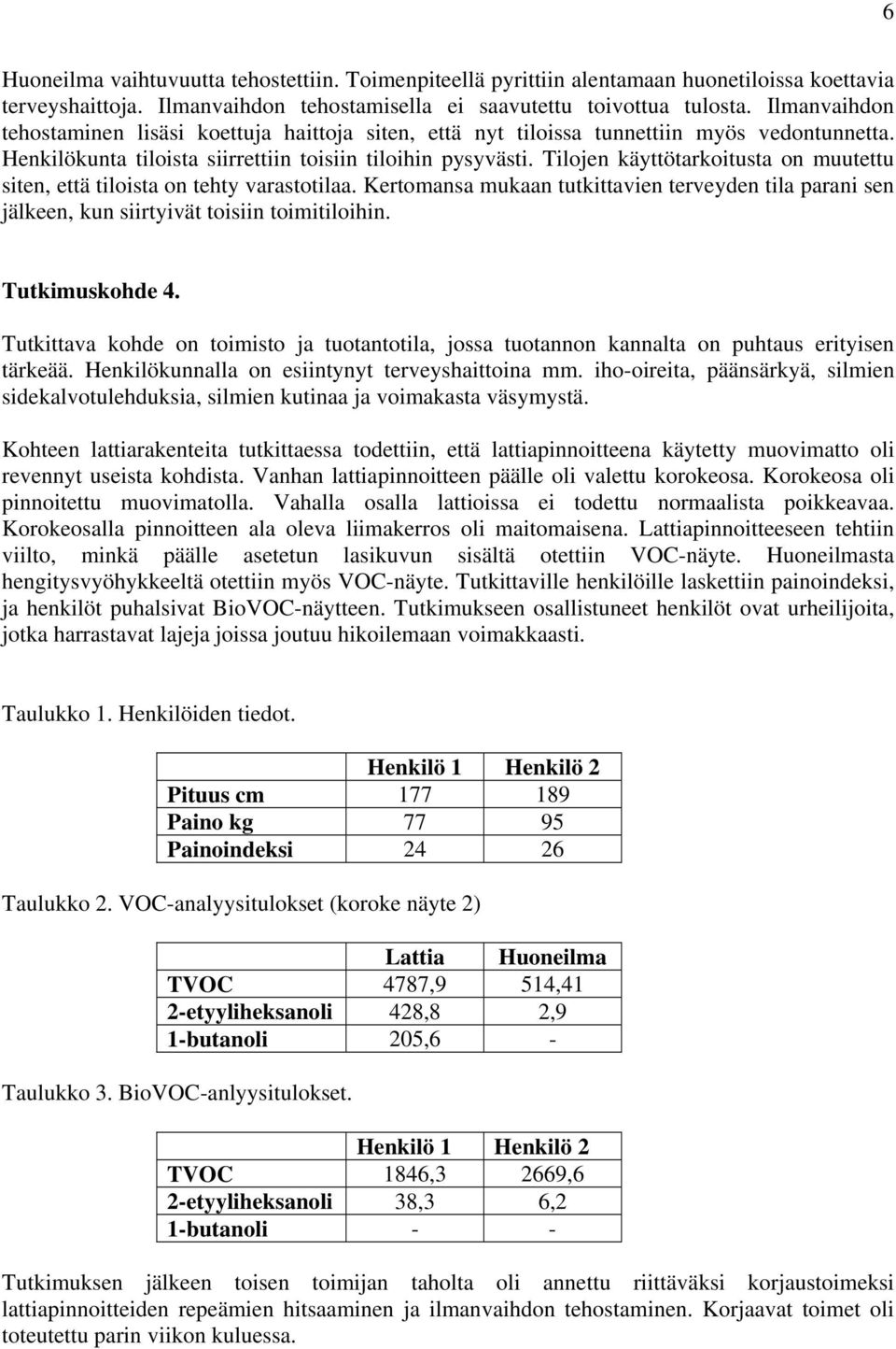 Tilojen käyttötarkoitusta on muutettu siten, että tiloista on tehty varastotilaa. Kertomansa mukaan tutkittavien terveyden tila parani sen jälkeen, kun siirtyivät toisiin toimitiloihin.