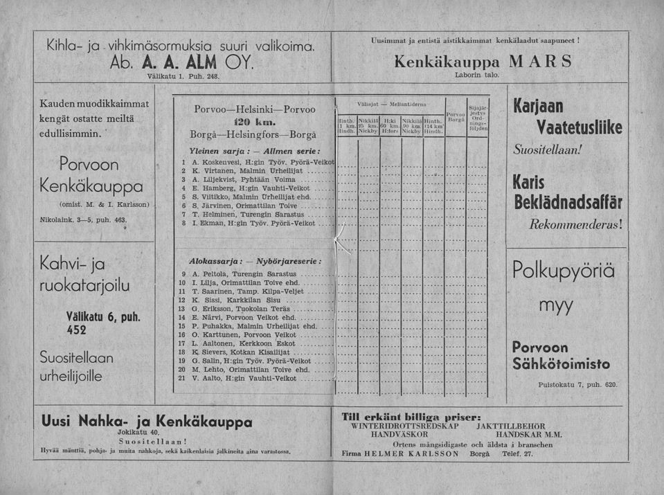 ... Porvoo J S. \ S2U klßl linth- Nikkilä H:ki Nikkilä Hinth. Bor 8»,"" BTT 1 T> orgahelsingfors Nickby H:fors Nickby Hindh. Yleinen sarja : *AW RUI. j km 35 km. 60 km. ; 90km. 1 14 km'? %?