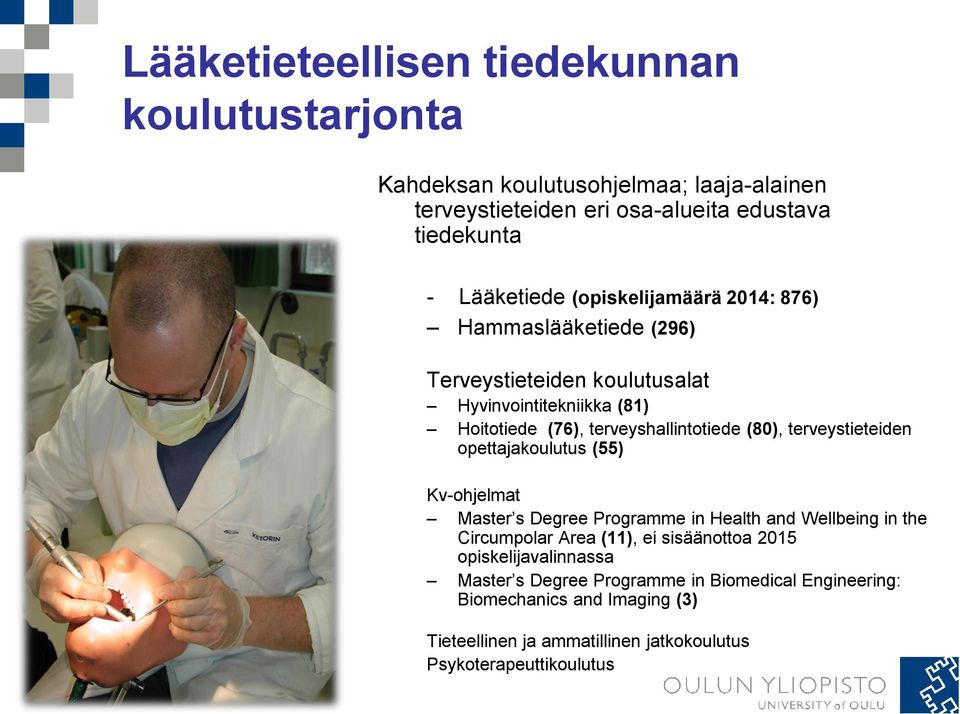 terveystieteiden opettajakoulutus (55) Kv-ohjelmat Master s Degree Programme in Health and Wellbeing in the Circumpolar Area (11), ei sisäänottoa 2015