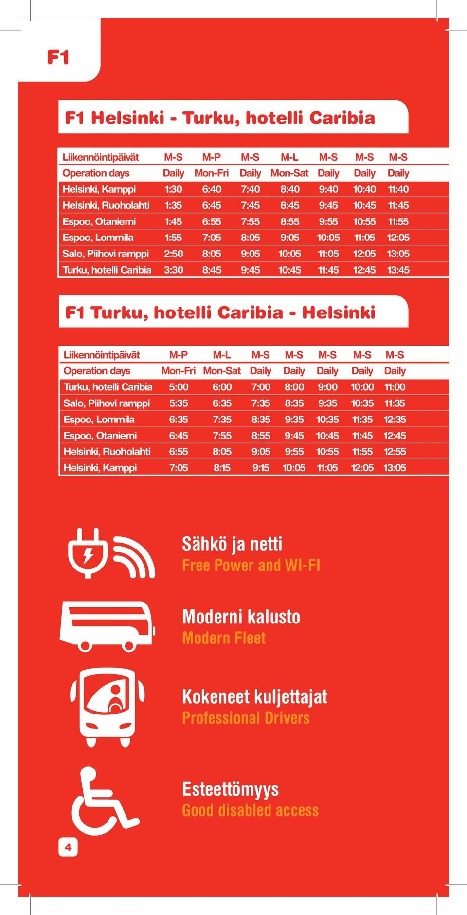 8:05 9:05 10:05 11:05 12:05 13:05 Turku, hotelli Caribia 3:30 8:45 9:45 10:45 11:45 12:45 13:45 F1 Turku, hotelli Caribia - Helsinki Liikennöintipäivät M-P M-L M-S M-S M-S M-S M-S Operation days