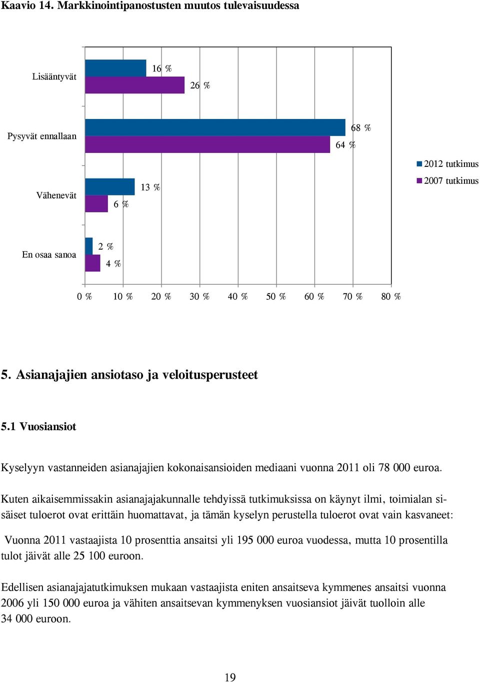 Kuten aikaisemmissakin asianajajakunnalle tehdyissä tutkimuksissa on käynyt ilmi, toimialan sisäiset tuloerot ovat erittäin huomattavat, ja tämän kyselyn perustella tuloerot ovat vain kasvaneet: