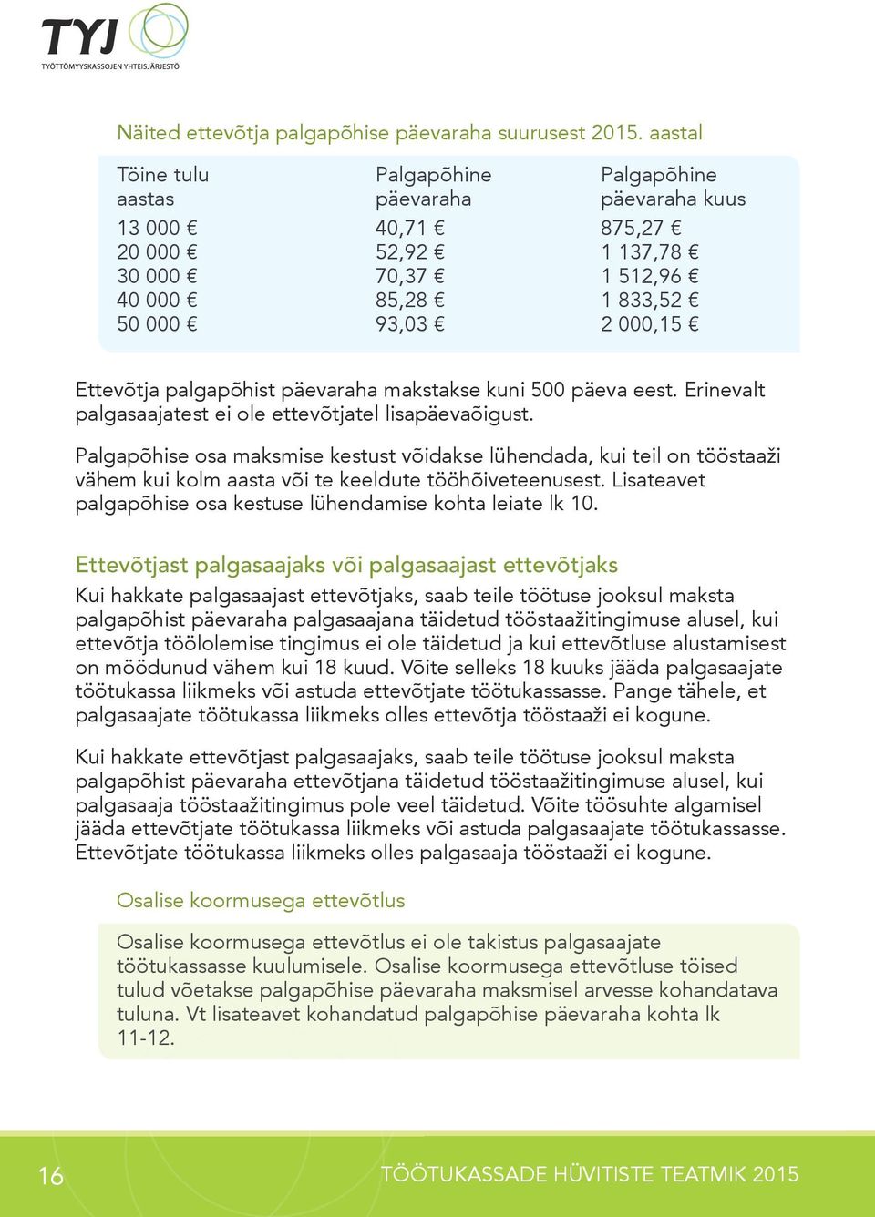 palgapõhist päevaraha makstakse kuni 500 päeva eest. Erinevalt palgasaajatest ei ole ettevõtjatel lisapäevaõigust.