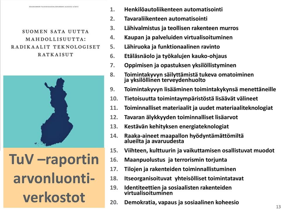 Toimintakyvyn säilyttämistä tukeva omatoiminen ja yksilöllinen terveydenhuolto 9. Toimintakyvyn lisääminen toimintakykynsä menettäneille 10. Tietoisuutta toimintaympäristöstä lisäävät välineet 11.