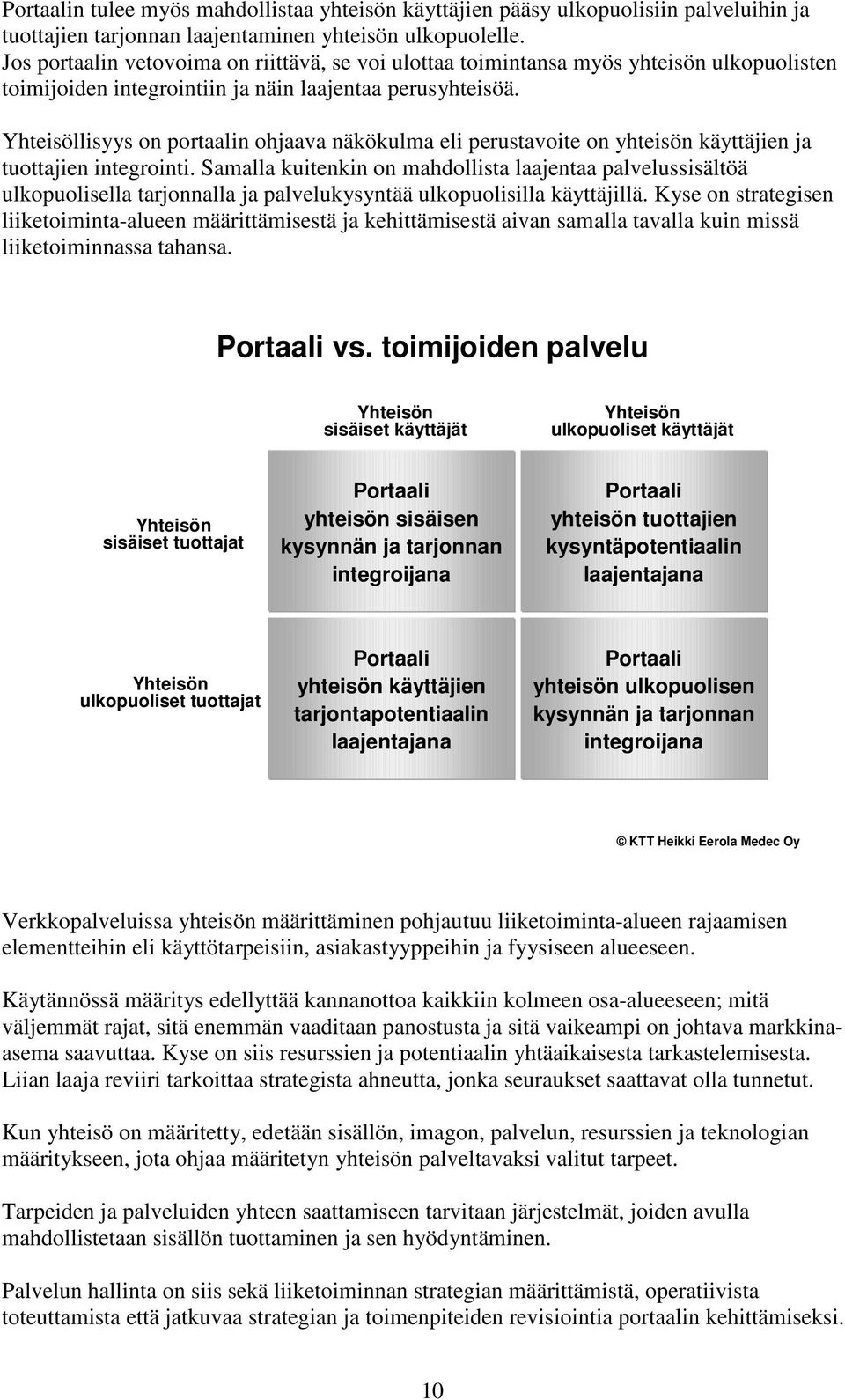 Yhteisöllisyys on portaalin ohjaava näkökulma eli perustavoite on yhteisön käyttäjien ja tuottajien integrointi.