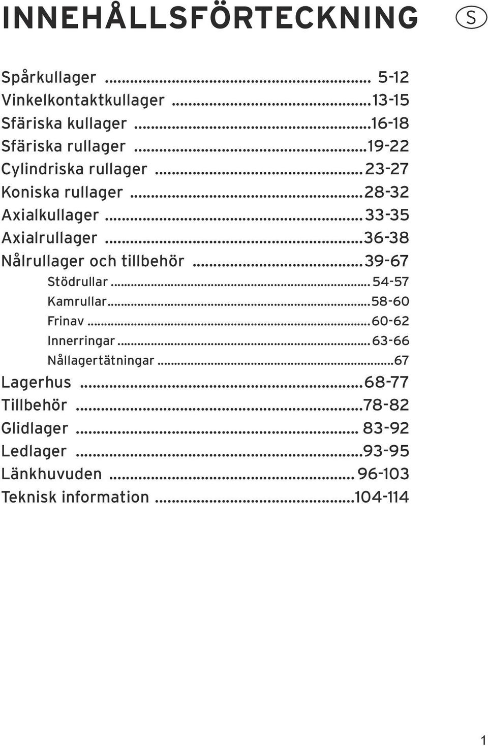 ..3638 Nålrullager och tillbehör...3967 Stödrullar... 57 Kamrullar...586 Frinav...662 Innerringar.