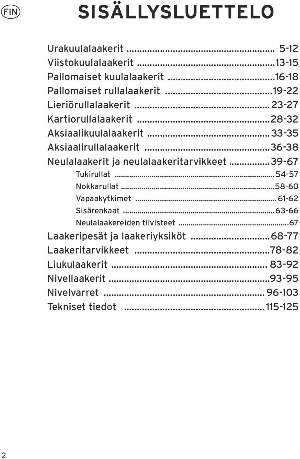 ..3638 Neulalaakerit ja neulalaakeritarvikkeet...3967 Tukirullat... 57 Nokkarullat...586 Vapaakytkimet... 6162 Sisärenkaat.