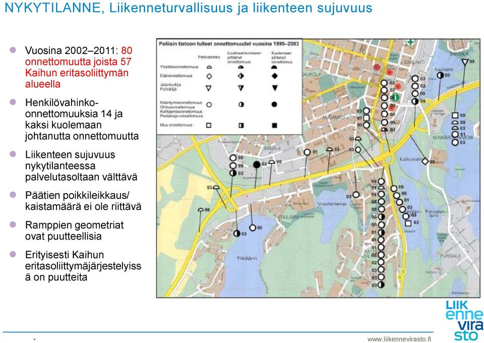 onnettomuutta Liikenteen sujuvuus nykytilanteessa palvelutasoltaan välttävä Päätien poikkileikkaus/