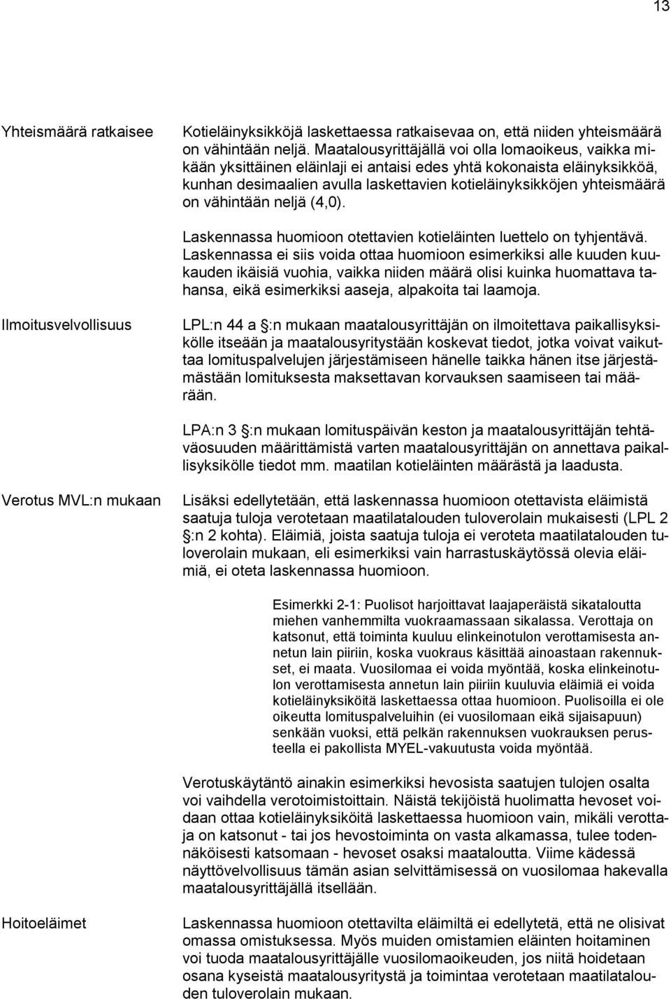 vähintään neljä (4,0). Laskennassa huomioon otettavien kotieläinten luettelo on tyhjentävä.