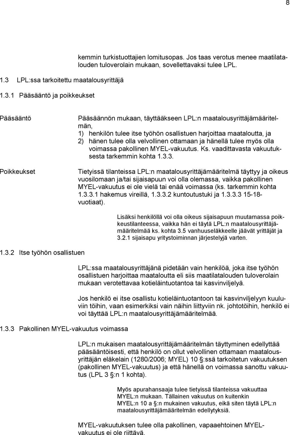 ja hänellä tulee myös olla voimassa pakollinen MYEL-vakuutus. Ks. vaadittavasta vakuutuksesta tarkemmin kohta 1.3.