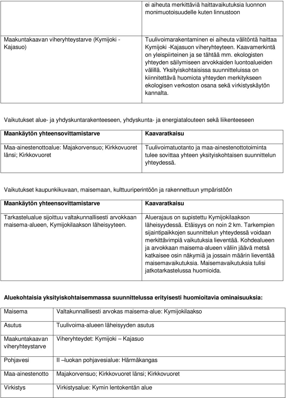 Yksityiskohtaisissa suunnitteluissa on kiinnitettävä huomiota yhteyden merkitykseen ekologisen verkoston osana sekä virkistyskäytön kannalta.