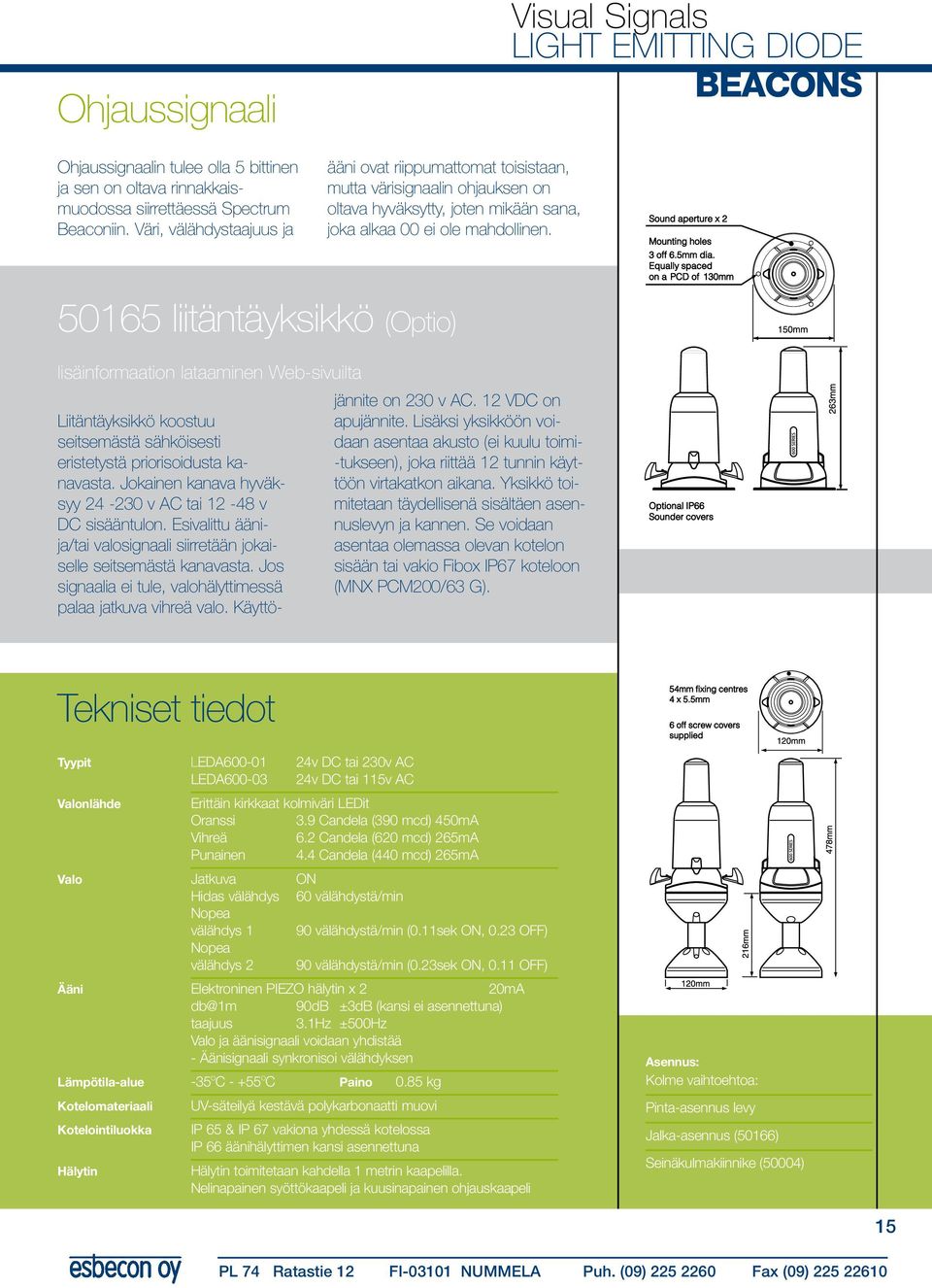 Visual Signals LIGHT EMITTING DIODE 50165 liitäntäyksikkö (Optio) lisäinformaation lataaminen Web-sivuilta Liitäntäyksikkö koostuu seitsemästä sähköisesti eristetystä priorisoidusta kanavasta.