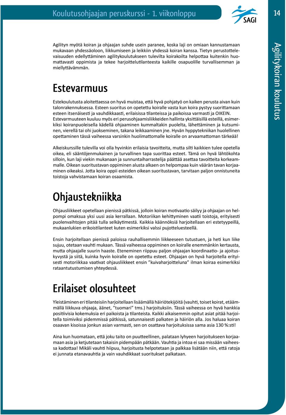 ja miellyttävämmän. Estevarmuus Estekoulutusta aloitettaessa on hyvä muistaa, että hyvä pohjatyö on kaiken perusta aivan kuin talonrakennuksessa.