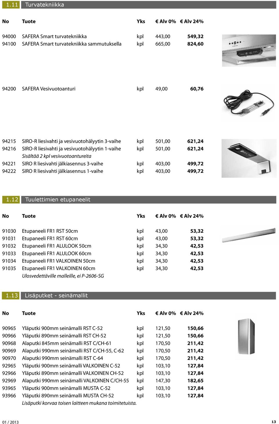 3-vaihe kpl 403,00 499,72 94222 SIRO R liesivahti jälkiasennus 1-vaihe kpl 403,00 499,72 1.