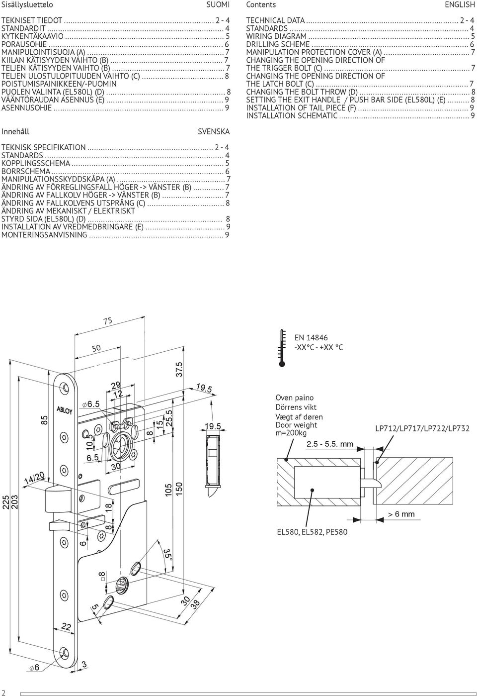 .. 2 - STANDARDS... WIRING DIAGRAM... 5 DRILLING SCHEME... 6 MANIPULATION PROTECTION COVER (A)... 7 CHANGING THE OPENING DIRECTION OF THE TRIGGER BOLT (C).