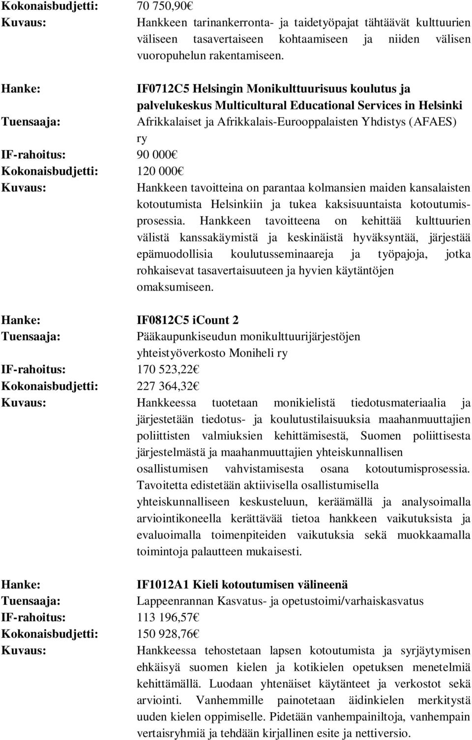 Kokonaisbudjetti: 120 000 Hankkeen tavoitteina on parantaa kolmansien maiden kansalaisten kotoutumista Helsinkiin ja tukea kaksisuuntaista kotoutumisprosessia.