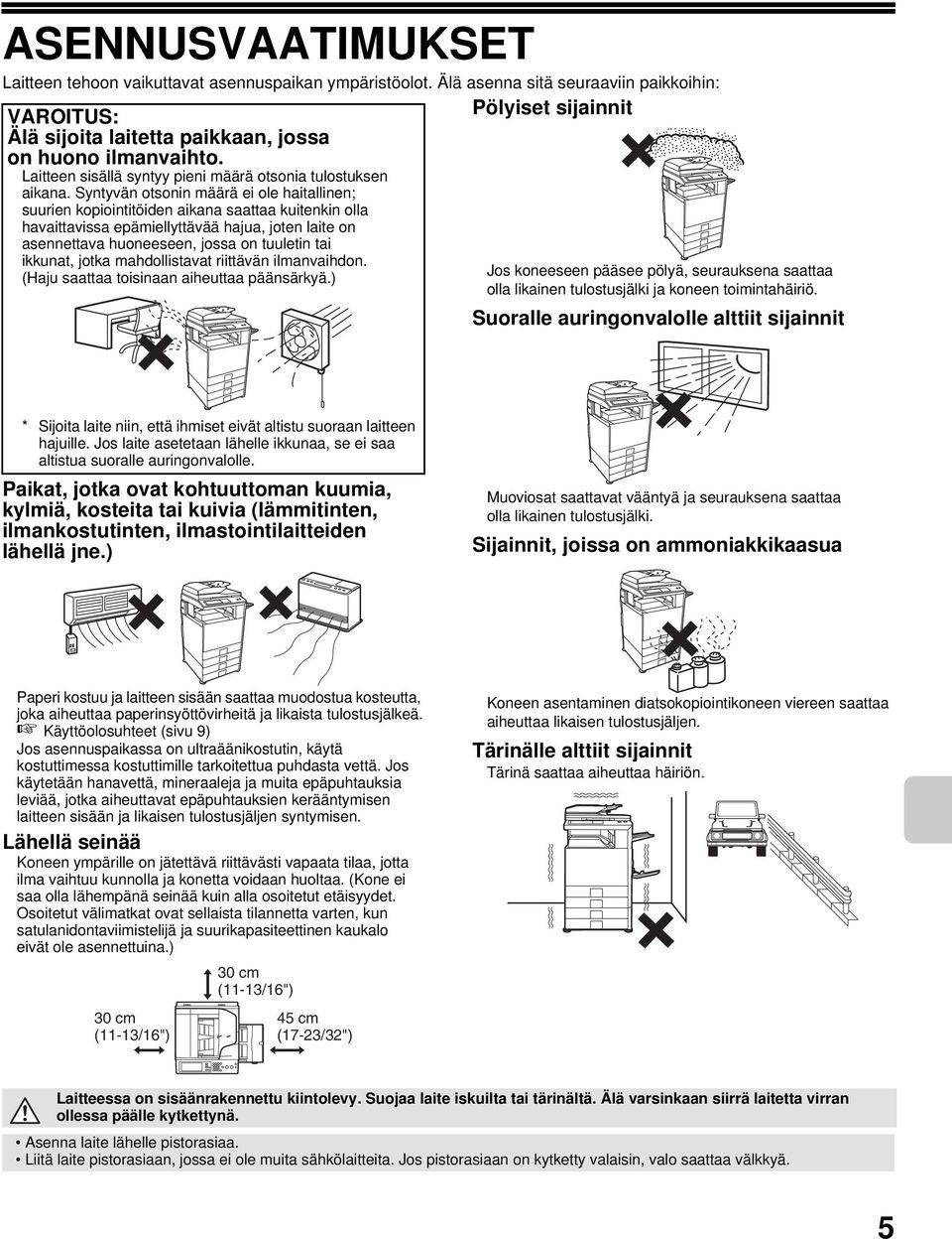 Syntyvän otsonin määrä ei ole haitallinen; suurien kopiointitöiden aikana saattaa kuitenkin olla havaittavissa epämiellyttävää hajua, joten laite on asennettava huoneeseen, jossa on tuuletin tai