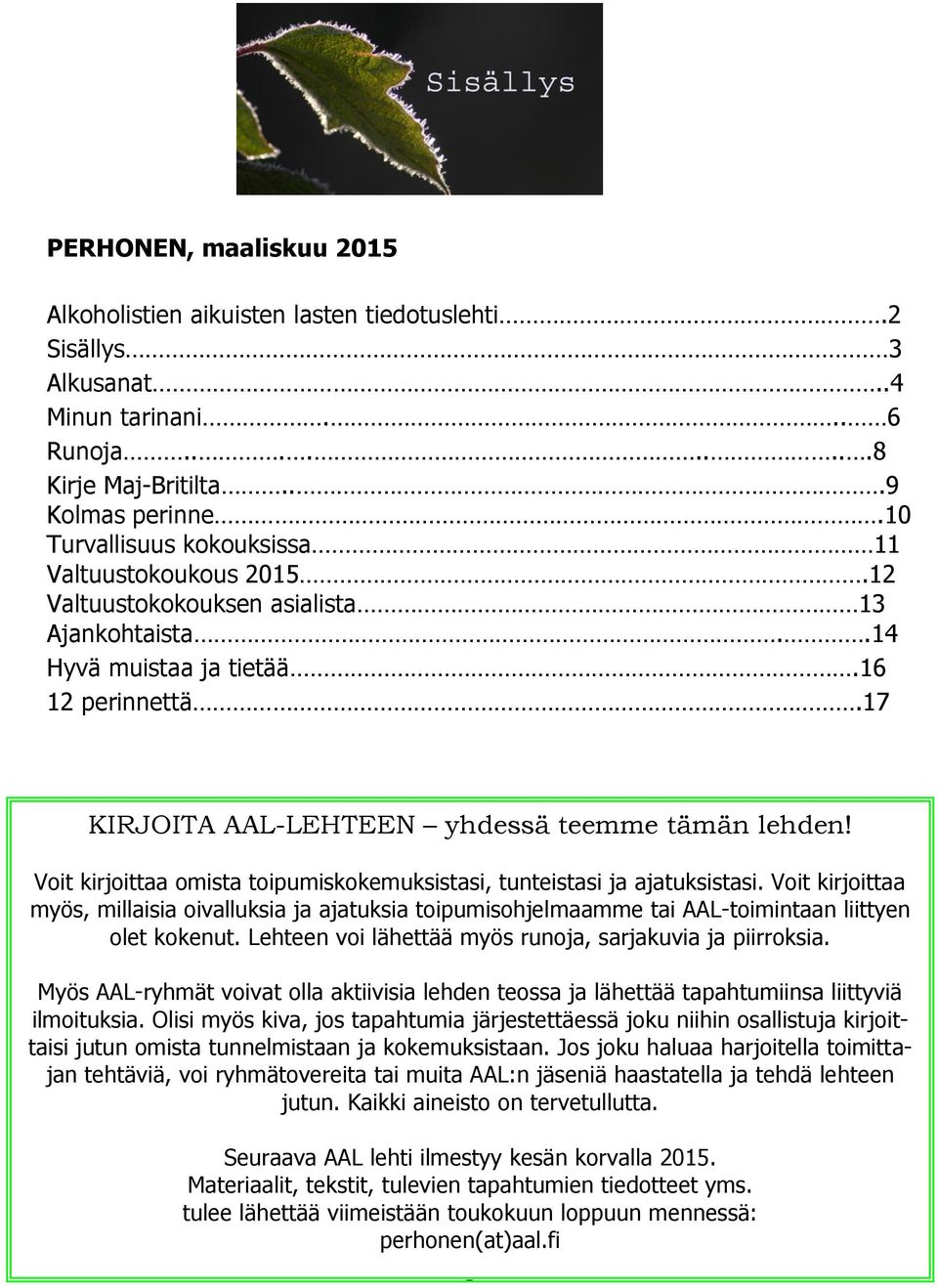 Voit kirjoittaa omista toipumiskokemuksistasi, tunteistasi ja ajatuksistasi. Voit kirjoittaa myös, millaisia oivalluksia ja ajatuksia toipumisohjelmaamme tai AAL-toimintaan liittyen olet kokenut.