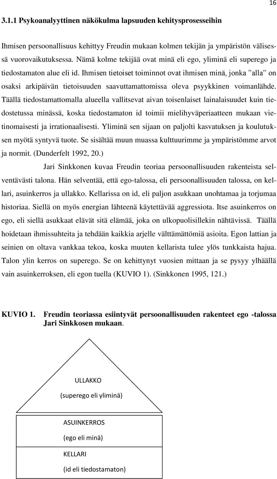 Ihmisen tietoiset toiminnot ovat ihmisen minä, jonka alla on osaksi arkipäivän tietoisuuden saavuttamattomissa oleva psyykkinen voimanlähde.