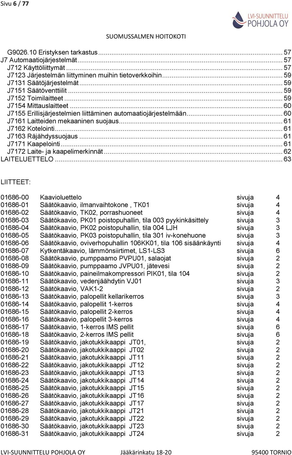 .. 61 J7162 Kotelointi... 61 J7163 Räjähdyssuojaus... 61 J7171 Kaapelointi... 61 J7172 Laite- ja kaapelimerkinnät... 62 LAITELUETTELO.