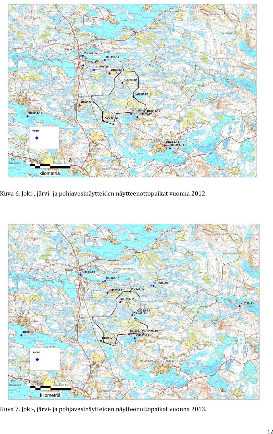 näytteenottopaikat vuonna 2012. Kuva 7.