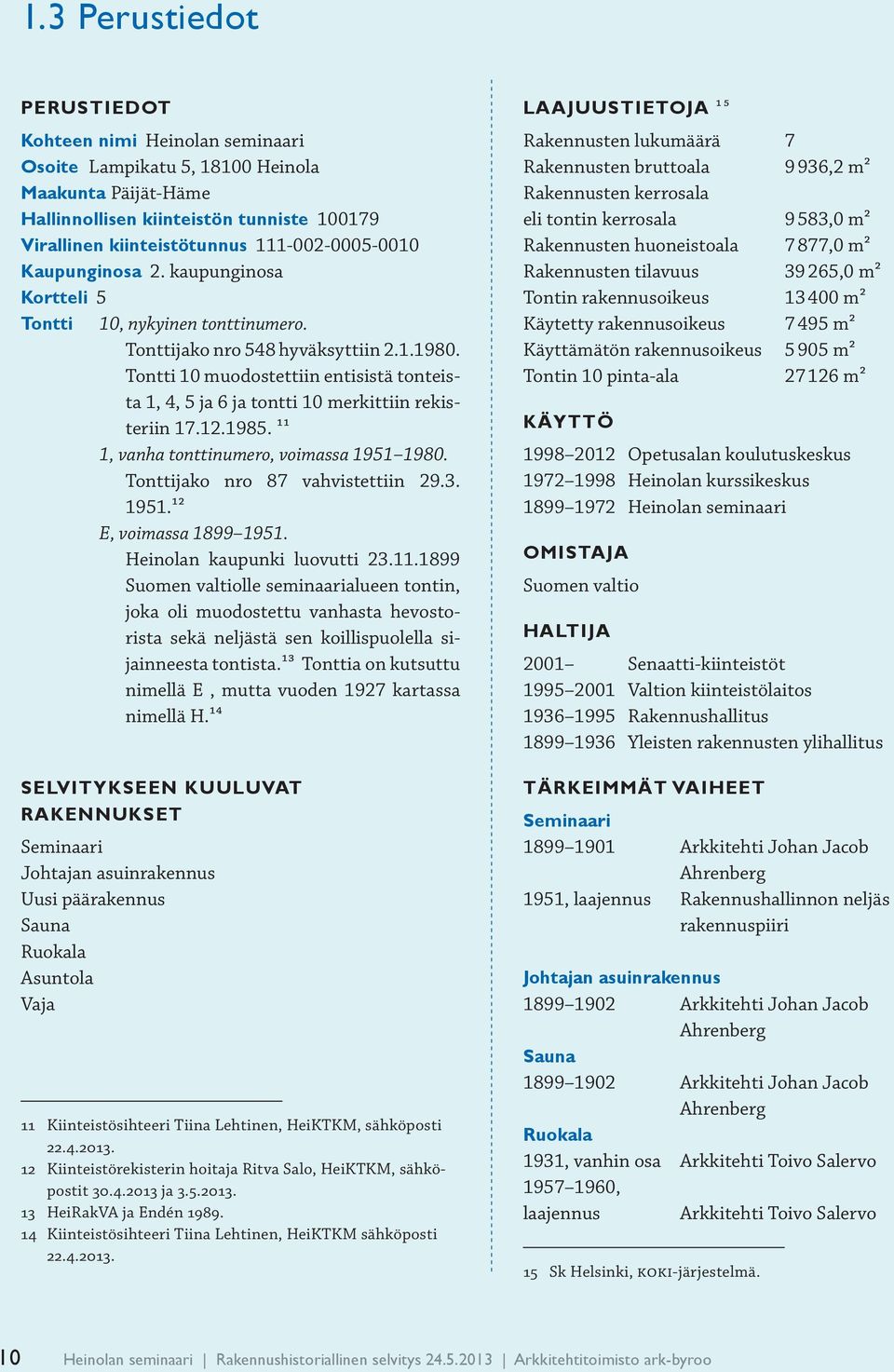 Tontti 10 muodostettiin entisistä tonteista 1, 4, 5 ja 6 ja tontti 10 merkittiin rekisteriin 17.12.1985. 11 1, vanha tonttinumero, voimassa 1951 1980. Tonttijako nro 87 vahvistettiin 29.3. 1951.12 E, voimassa 1899 1951.