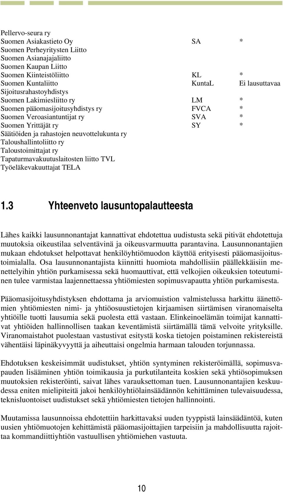 Taloushallintoliitto ry Taloustoimittajat ry Tapaturmavakuutuslaitosten liitto TVL Työeläkevakuuttajat TELA 1.