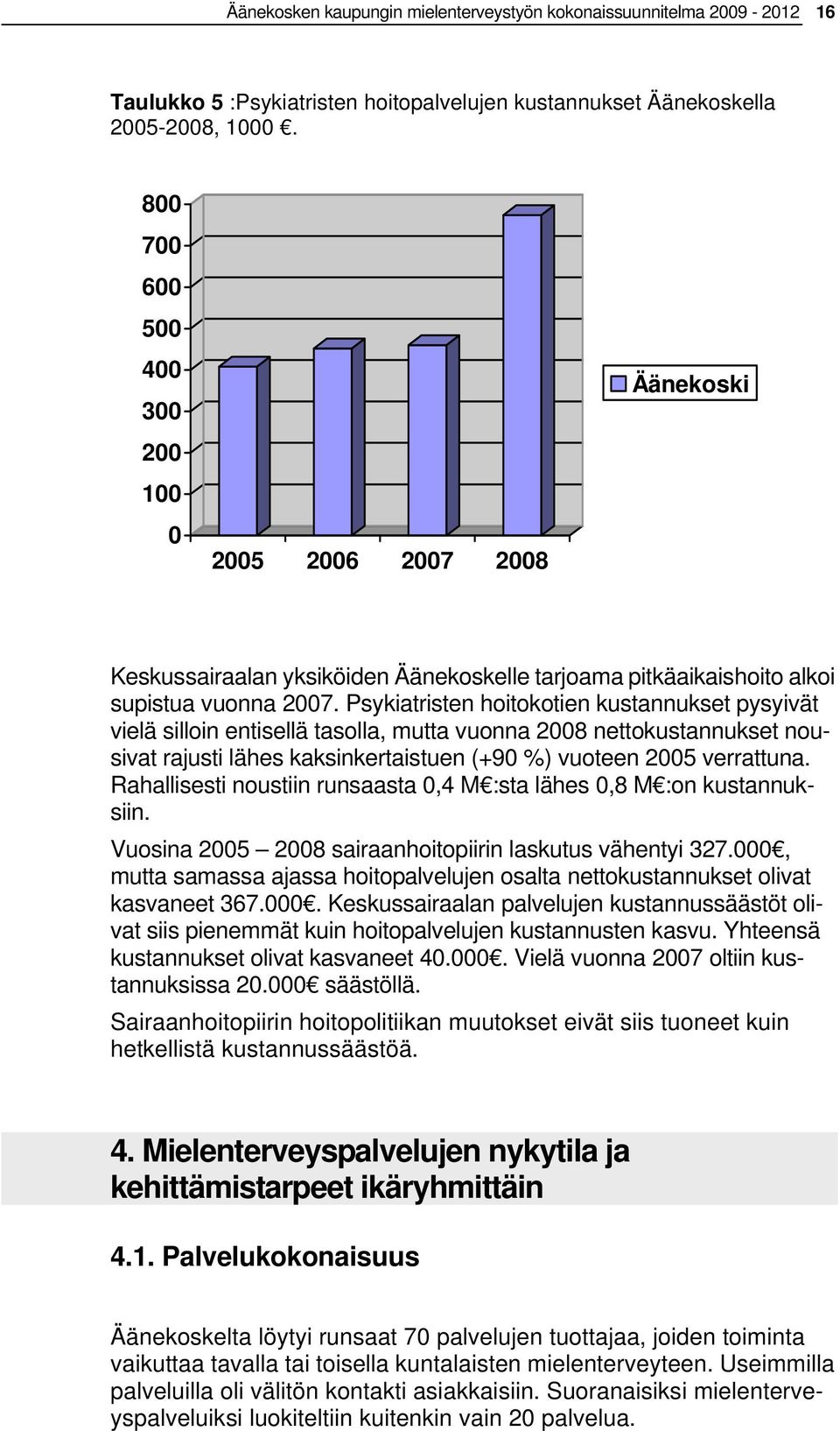 Psykiatristen hoitokotien kustannukset pysyivät vielä silloin entisellä tasolla, mutta vuonna 2008 nettokustannukset nousivat rajusti lähes kaksinkertaistuen (+90 %) vuoteen 2005 verrattuna.