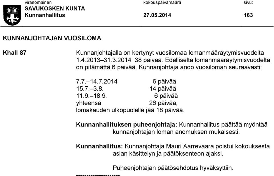 18.9. 6 päivää yhteensä 26 päivää, lomakauden ulkopuolelle jää 18 päivää.