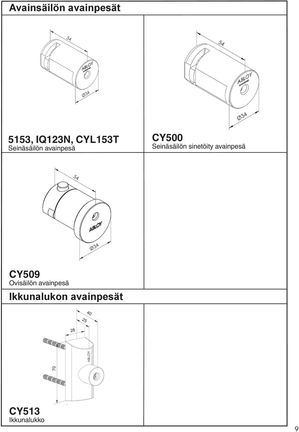 Seinäsäilön sinetöity avainpesä CY509