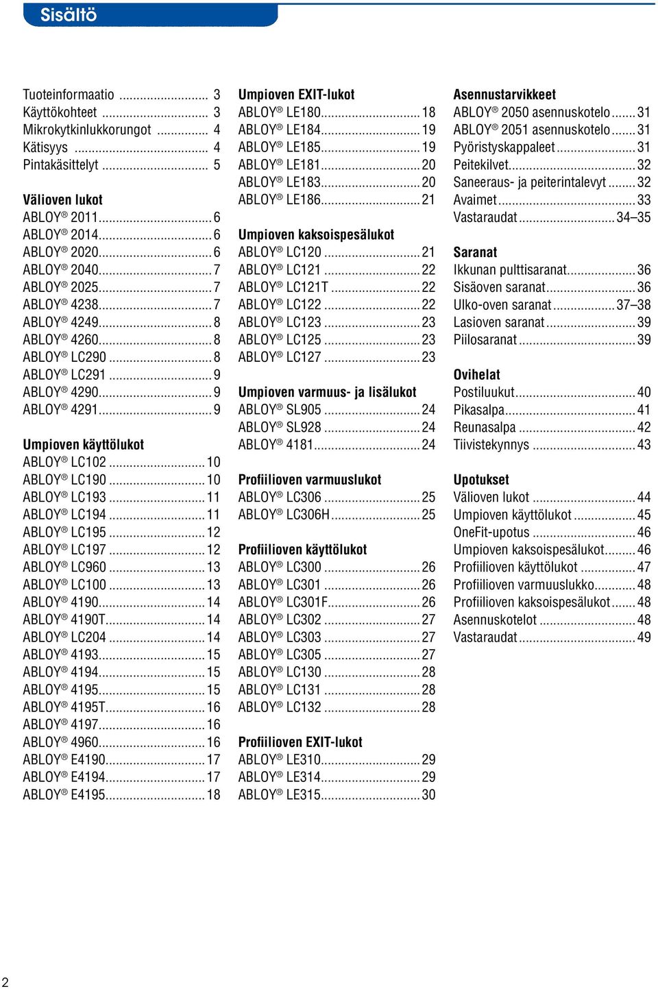 ..11 ABLOY LC195...12 ABLOY LC197...12 ABLOY LC960...13 ABLOY LC100...13 ABLOY 4190...14 ABLOY 4190T...14 ABLOY LC204...14 ABLOY 4193...15 ABLOY 4194...15 ABLOY 4195...15 ABLOY 4195T...16 ABLOY 4197.