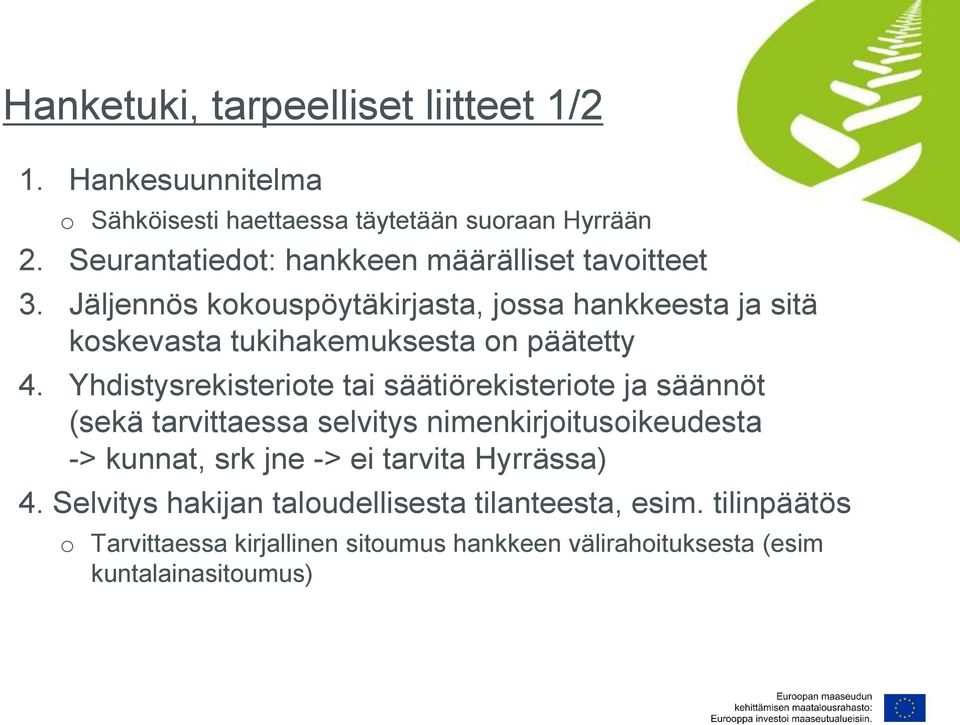 Jäljennös kokouspöytäkirjasta, jossa hankkeesta ja sitä koskevasta tukihakemuksesta on päätetty 4.