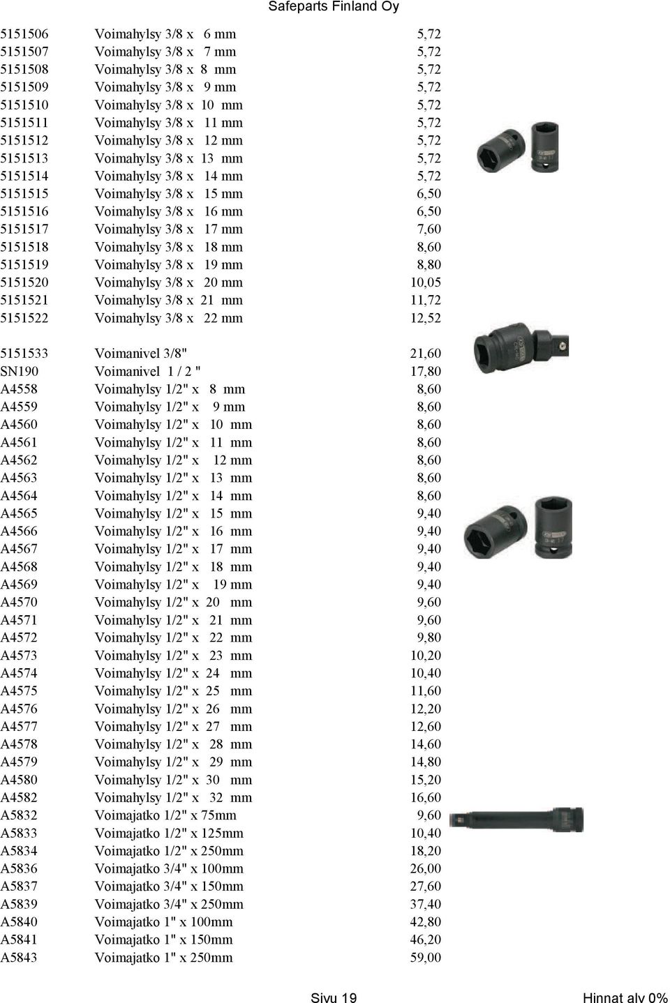 Voimahylsy 3/8 x Voimahylsy 3/8 x 6 mm 7 mm 8 mm 9 mm 10 mm 11 mm 12 mm 13 mm 14 mm 15 mm 16 mm 17 mm 18 mm 19 mm 20 mm 21 mm 22 mm 5151533 SN190 A4558 A4559 A4560 A4561 A4562 A4563 A4564 A4565 A4566