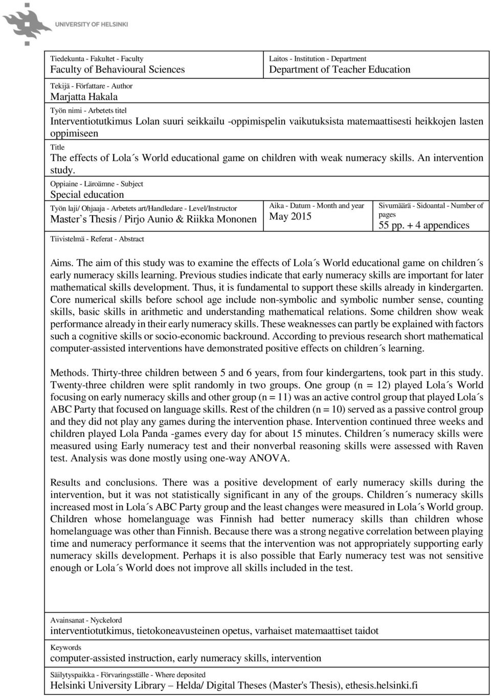 numeracy skills. An intervention study.