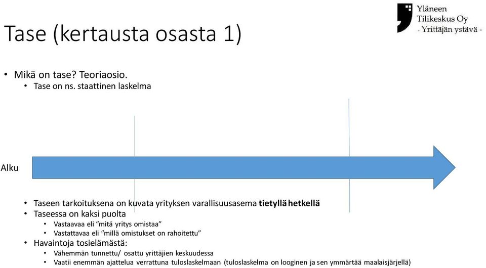 kaksi puolta Vastaavaa eli mitä yritys omistaa Vastattavaa eli millä omistukset on rahoitettu Havaintoja