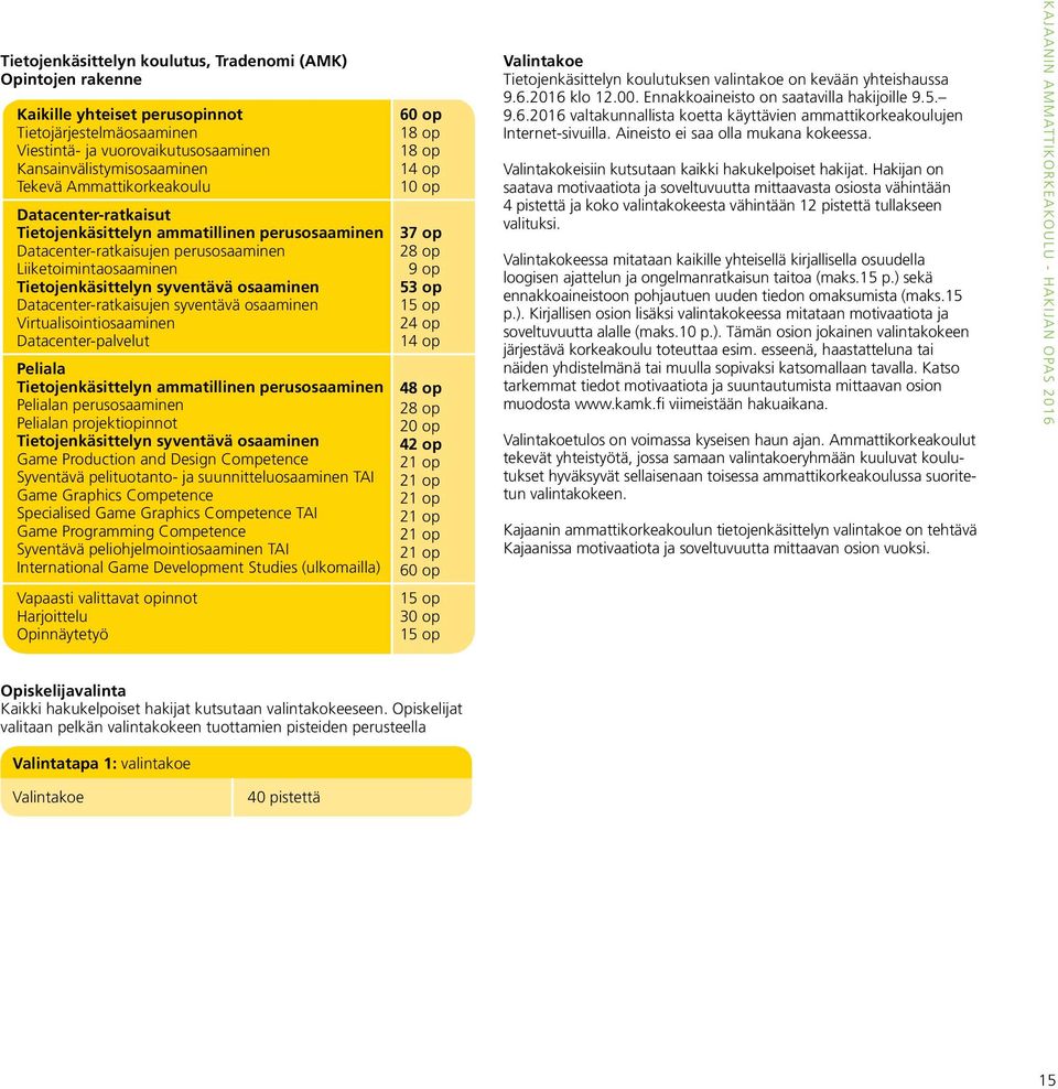 Datacenter-ratkaisujen syventävä osaaminen Virtualisointiosaaminen Datacenter-palvelut Peliala Tietojenkäsittelyn ammatillinen perusosaaminen Pelialan perusosaaminen Pelialan projektiopinnot